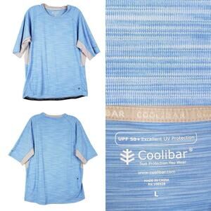 Coolibar Shirt Mens Large Blue SS Swim UPF 50+ Aqua Suntect UV Protection